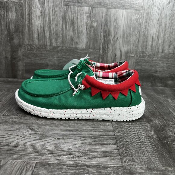 Hey Dude Kids size 4 Holiday Elf Green Red Slip On Shoes - Picture 2 of 8